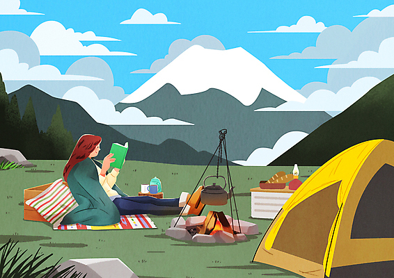 전신 PSD 여자 빵 일러스트 주전자 산 텐트 한명 앉기 성인 책 독서 캠핑 모닥불 담요 돗자리 캠핑카 성인여자한명만 캠핑의자 국내일러스트 1 음식 의자 모션 자동차 주방용품 불 레저 캠핑도구 사람 여자한명만 성인여자만 파일형식