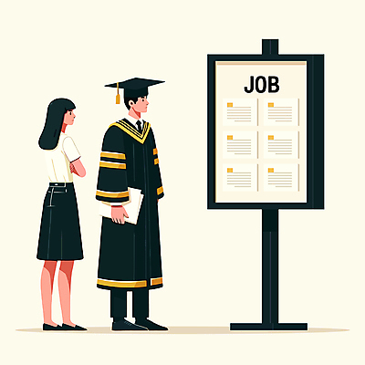 전신 응시 여자 남자 대학생 일러스트 학사모 졸업 알림판 졸업생 들기 성인 두명 구직 졸업가운 무서움 문서 취업준비생 이력서 성인만 벡터 국내일러스트 AI파일 모자_잡화 학생 시선 교육 감정 컨셉 모션 사람 가운 파일형식