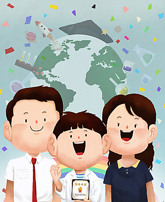 PSD 여자 교육 남자 지구 초등학생 어린이 무지개 일러스트 성공 실험기구 실험 웃음 소년 상반신 성인 세명 우주 기쁨 로켓 우승 최고 상패 과학자 꽃가루 대회 금상 영재 국내일러스트 자연요소 직업 학생 감정 과학 컨셉 표정 사람 가루 상_우승 학자 파일형식