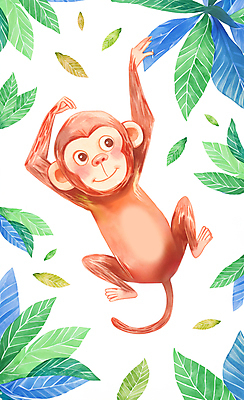 JPG 야생동물 일러스트 자연 나뭇잎 수채화 사람없음 컬러풀 귀여움 원숭이 잡기 그림 국내일러스트 AI일러스트 AI콘텐츠 동물 컬러 컨셉 잎 포유류 모션 생태계 파일형식