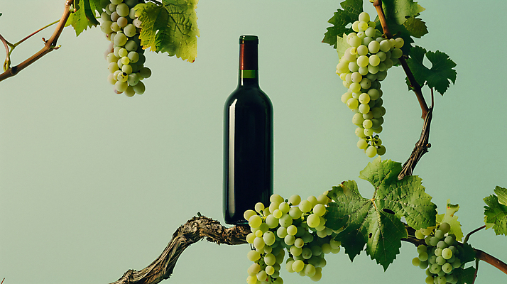 JPG 편집이미지 사람없음 초록색 나뭇가지 와인병 청포도 합성 포도나무 포도잎 편집실사 AI포토 AI콘텐츠 나무 컬러 잎 포도 병_용기 와인 과일나무 CG 파일형식