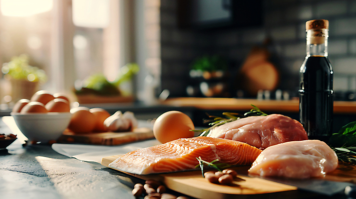 JPG 편집이미지 다이어트 창문 유리병 사람없음 햇빛 유행 주방 계란 디지털합성 연어 식칼 육식 로즈메리 나무도마 닭가슴살 저탄고지 키토제닉다이어트 편집실사 AI포토 AI콘텐츠 주방용품 병_용기 도마 건강 식이요법 어류 목재 태양 알 닭고기 허브 CG 고지방 파일형식 저탄수화물