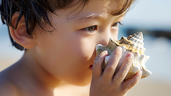 JPG 편집이미지 남자 어린이 모래 한명 들기 소년 해변 껍질 소라 의료성형뷰티 소년한명만 편집실사 AI인물포토 AI콘텐츠 1 바다 모션 어패류 사람 CG 남자한명만 소년만 파일형식 AI포토