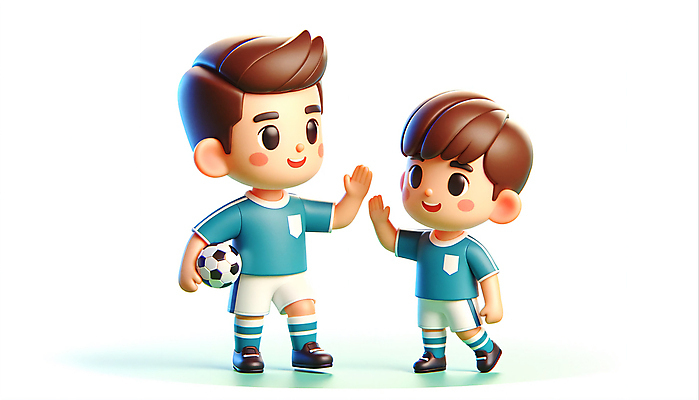 JPG 전신 편집이미지 남자 어린이 인물캐릭터 축구공 3D캐릭터 소년 성인 두명 3D 축구 즐거움 축구복 하이파이브 부자지간 남자만 편집3D AI컴퓨터그래픽 AI콘텐츠 캐릭터 감정 아들 공 축구용품 가족 사람 손짓 운동복 구기 아빠 디지털합성 파일형식