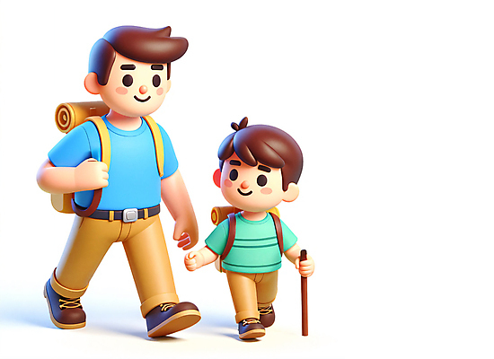 JPG 전신 편집이미지 남자 어린이 인물캐릭터 3D캐릭터 웃음 소년 성인 두명 3D 걷기 등산 하이킹 잡기 막대기 부자지간 남자만 편집3D AI컴퓨터그래픽 AI콘텐츠 캐릭터 아들 가족 모션 레저 표정 사람 트래킹 아빠 디지털합성 파일형식