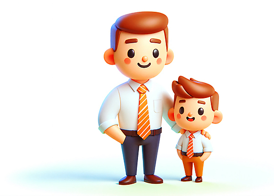 JPG 전신 편집이미지 남자 어린이 인물캐릭터 3D캐릭터 서기 웃음 정장 소년 성인 두명 3D 주머니손 부자지간 남자만 어깨에손 편집3D AI컴퓨터그래픽 AI콘텐츠 캐릭터 옷 아들 가족 모션 표정 사람 아빠 디지털합성 파일형식