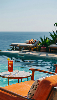 JPG 편집이미지 음료 탁자 호텔 리조트 휴식 잔 야외수영장 사람없음 여름휴가 레몬 디지털합성 서비스 슬라이스 편집실사 AI포토 AI콘텐츠 식기 가구 컨셉 과일 숙소 휴가 수영장 CG 파일형식 여름_계절