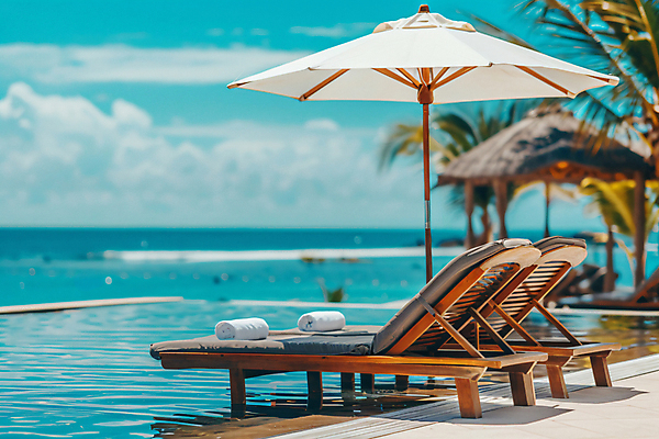 JPG 편집이미지 호텔 리조트 휴식 야외수영장 사람없음 여름휴가 수건 야자수 파라솔 디지털합성 서비스 선베드 편집실사 AI포토 AI콘텐츠 나무 컨셉 의자 숙소 휴가 수영장 위생용품 CG 파일형식 여름_계절