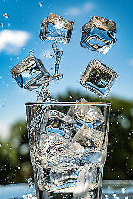 JPG 편집이미지 사람없음 야외 컵 물 얼음 차가움 시원함 디지털합성 튀는물 편집실사 AI포토 AI콘텐츠 자연요소 식기 CG 액체표현 스플래쉬 파일형식