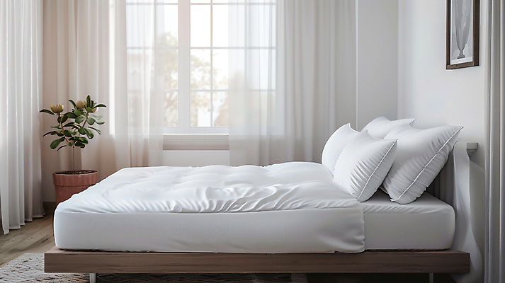 JPG 식물 편집이미지 화분 액자 창문 베개 사람없음 깨끗함 카펫 침실 이불 흰색 침대 커튼 목재가구 편집실사 AI포토 AI콘텐츠 컬러 가구 컨셉 침구 CG 파일형식