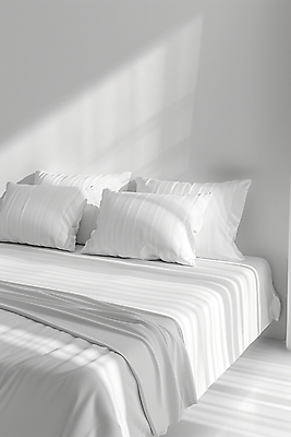 JPG 편집이미지 창문 베개 그림자 사람없음 빛 깨끗함 침실 이불 흰색 침대 편집실사 AI포토 AI콘텐츠 컬러 가구 컨셉 침구 CG 파일형식