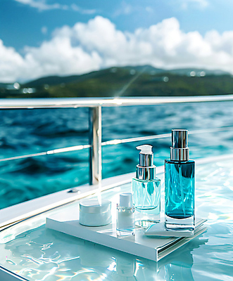 JPG 편집이미지 물결 바다 사람없음 야외 여름 파란색 햇빛 뷰티 화장품 오브젝트 향수병 편집실사 AI포토 AI콘텐츠 계절 컬러 태양 향수 CG 병_담는 파일형식