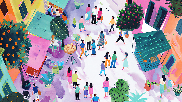 전신 PSD 나무 라이프스타일 여자 남자 분홍색 일러스트 수채화 거리 여러명 성인 여름 쇼핑 군중 감성 노점 성인만 플리마켓 국내일러스트 식물 계절 컬러 다수 컨셉 사람 생활 상점 시장 파일형식