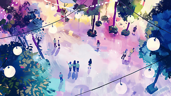전신 PSD 나무 라이프스타일 여자 남자 야경 가로등 일러스트 붓터치 수채화 거리 그림자 여러명 성인 여름 보라색 군중 광장 감성 꼬마전구 성인만 국내일러스트 식물 계절 공공시설 컬러 다수 컨셉 전구 사람 생활 야간 파일형식 풍경_경치