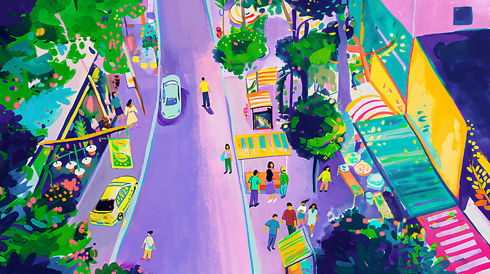 전신 PSD 나무 라이프스타일 여자 남자 도로 일러스트 자동차 수채화 거리 여러명 성인 여름 쇼핑 보라색 군중 감성 노점 성인만 플리마켓 국내일러스트 식물 계절 길 육상교통 컬러 다수 컨셉 교통시설 사람 생활 상점 시장 파일형식