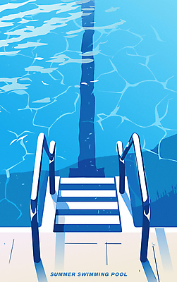 라이프스타일 물결 일러스트 수영장 손잡이 사람없음 여름 파란색 운동 계단 수영 시원함 심플 국내일러스트 AI파일 계절 컬러 건강 생활 수상스포츠 파일형식 벡터