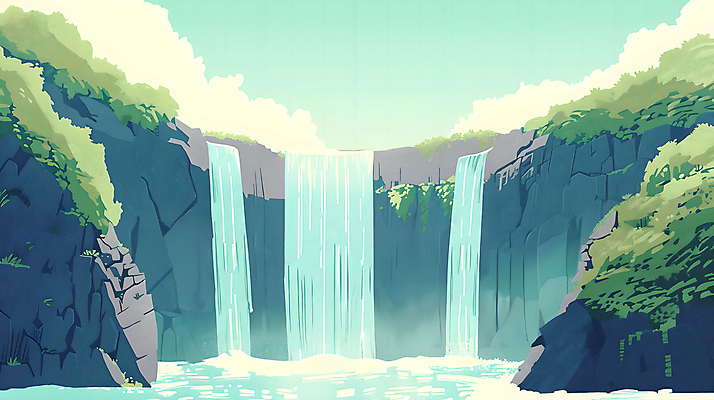 PSD 나무 구름 일러스트 하늘 나뭇잎 산 풍경 사람없음 초록색 여름 절벽 폭포 돌_바위 분위기 숲 국내일러스트 자연요소 식물 계절 컬러 컨셉 잎 자연 파일형식