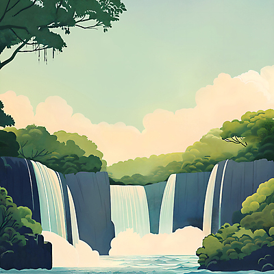 PSD 나무 구름 일러스트 하늘 나뭇잎 산 풍경 사람없음 초록색 여름 절벽 폭포 돌_바위 분위기 숲 국내일러스트 자연요소 식물 계절 컬러 컨셉 잎 자연 파일형식