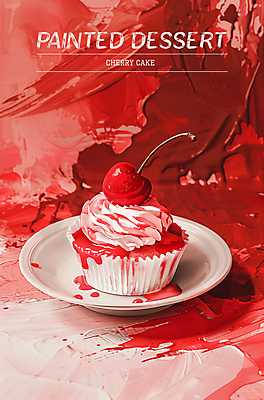 PSD 편집이미지 접시 디자인 포스터 조각 타이포그라피 사람없음 빨간색 페인트 체리 달콤 컵케이크 질감 플레이트 이미지편집 문자 식기 컬러 과일 케이크 맛 스키용품 파일형식