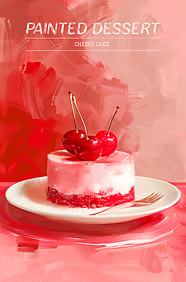 PSD 편집이미지 접시 디자인 포스터 조각 포크 타이포그라피 사람없음 빨간색 케이크 페인트 체리 달콤 질감 플레이트 이미지편집 문자 식기 컬러 과일 디저트 맛 스키용품 파일형식
