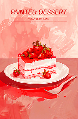 PSD 편집이미지 접시 디자인 포스터 조각 포크 딸기 타이포그라피 사람없음 빨간색 케이크 페인트 달콤 질감 플레이트 이미지편집 문자 식기 컬러 과일 디저트 맛 스키용품 파일형식