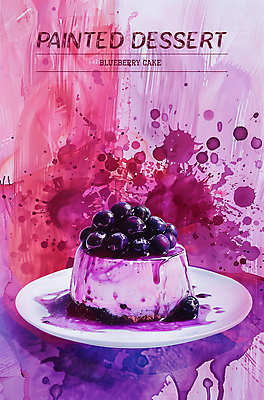 PSD 편집이미지 접시 디자인 포스터 조각 타이포그라피 사람없음 케이크 보라색 페인트 달콤 질감 블루베리 플레이트 이미지편집 문자 식기 컬러 과일 디저트 맛 스키용품 파일형식