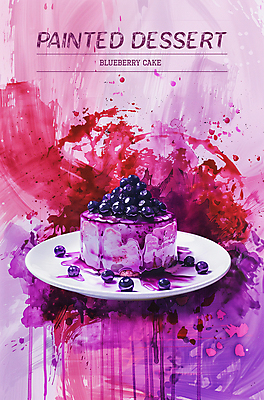 PSD 편집이미지 접시 디자인 포스터 조각 타이포그라피 사람없음 케이크 보라색 페인트 달콤 질감 블루베리 플레이트 이미지편집 문자 식기 컬러 과일 디저트 맛 스키용품 파일형식