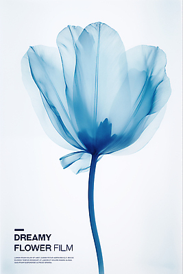 PSD 편집이미지 꽃잎 포스터 타이포그라피 사람없음 파란색 튤립 투명 우아함 필름 아날로그 이미지편집 문자 꽃 컬러 컨셉 파일형식