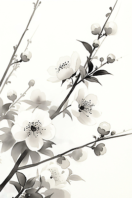 JPG 잎 일러스트 붓터치 수묵화 사람없음 검은색 난초 분위기 동양화 매화 번짐 국내일러스트 AI일러스트 AI콘텐츠 식물 꽃 컬러 컨셉 미술 파일형식 효과