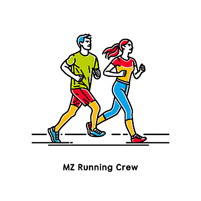 전신 여자 남자 스포츠 일러스트 성인 타이포그라피 두명 운동복 컬러풀 달리기 운동 그룹 활기 러닝 성인만 국내일러스트 AI파일 문자 옷 컬러 컨셉 모션 건강 사람 파일형식 벡터