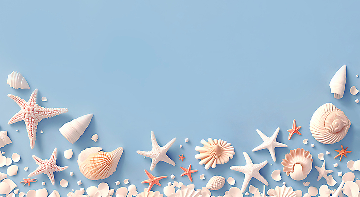 JPG 편집이미지 자연 불가사리 프레임 해변 사람없음 파란색 돌_바위 화려 조개껍데기 산호초 카피스페이스 편집실사 바다 컬러 컨셉 조개 극피동물 공백 수중식물 CG 생태계 파일형식