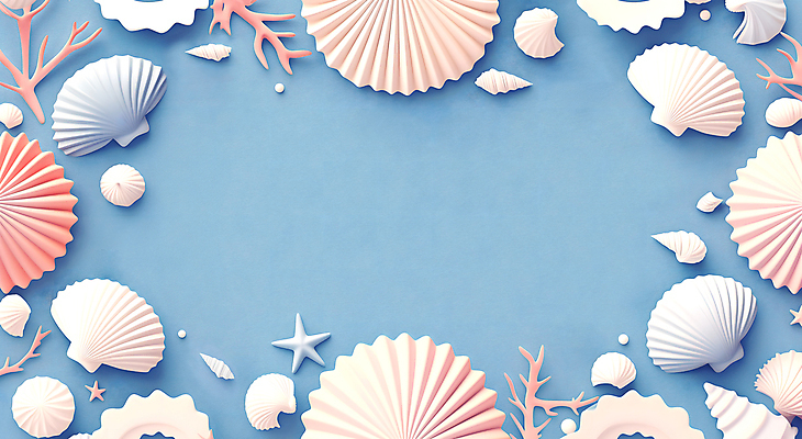 JPG 편집이미지 자연 불가사리 프레임 해변 사람없음 파란색 돌_바위 화려 조개껍데기 산호초 카피스페이스 편집실사 바다 컬러 컨셉 조개 극피동물 공백 수중식물 CG 생태계 파일형식