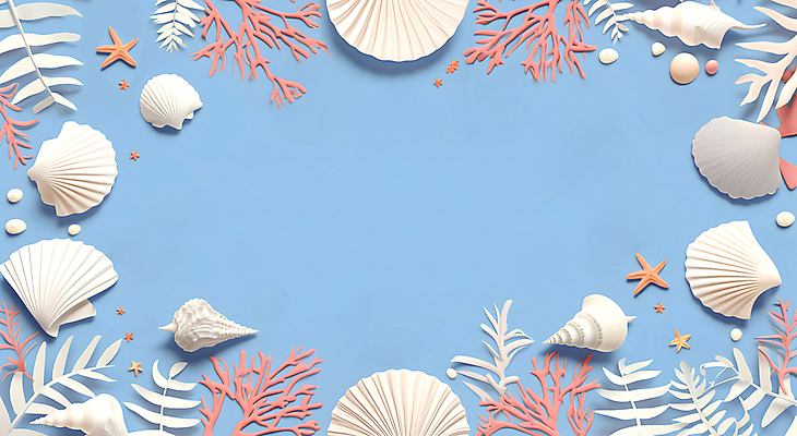 JPG 편집이미지 자연 불가사리 프레임 해변 사람없음 파란색 돌_바위 화려 조개껍데기 산호초 카피스페이스 편집실사 바다 컬러 컨셉 조개 극피동물 공백 수중식물 CG 생태계 파일형식