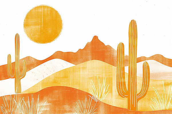 JPG 모래 일러스트 하늘 산 선인장 풍경 사람없음 여름 태양 주황색 사막 빈티지 더위 국내일러스트 AI일러스트 AI콘텐츠 자연요소 식물 계절 컬러 컨셉 날씨 파일형식