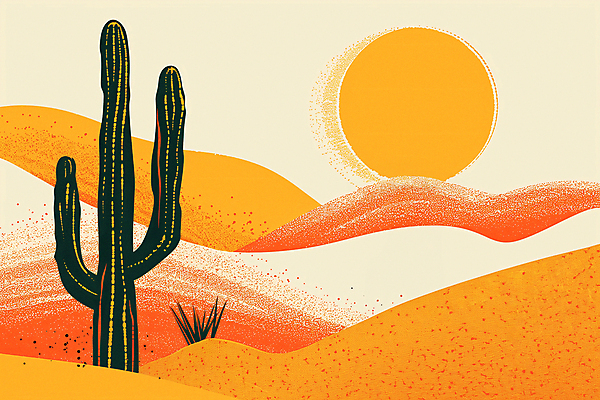 JPG 모래 일러스트 하늘 산 선인장 풍경 사람없음 여름 태양 주황색 사막 빈티지 더위 국내일러스트 AI일러스트 AI콘텐츠 자연요소 식물 계절 컬러 컨셉 날씨 파일형식