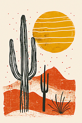 JPG 모래 일러스트 하늘 산 선인장 풍경 사람없음 여름 태양 주황색 사막 빈티지 더위 국내일러스트 AI일러스트 AI콘텐츠 자연요소 식물 계절 컬러 컨셉 날씨 파일형식