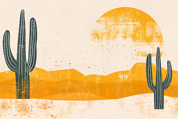 JPG 모래 일러스트 하늘 산 선인장 풍경 사람없음 여름 태양 주황색 사막 빈티지 더위 국내일러스트 AI일러스트 AI콘텐츠 자연요소 식물 계절 컬러 컨셉 날씨 파일형식