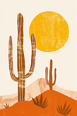 JPG 모래 일러스트 하늘 산 선인장 풍경 사람없음 여름 태양 주황색 사막 빈티지 더위 국내일러스트 AI일러스트 AI콘텐츠 자연요소 식물 계절 컬러 컨셉 날씨 파일형식