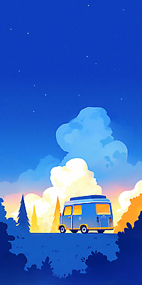 JPG 나무 구름 여행 일러스트 자연 하늘 풍경 초원 사람없음 파란색 여름휴가 소풍 풀 분위기 야간 캠핑카 차박 국내일러스트 AI일러스트 AI콘텐츠 자연요소 식물 컬러 컨셉 자동차 휴가 야외활동 캠핑 생태계 파일형식 여름_계절