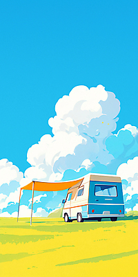 JPG 나무 구름 여행 일러스트 자연 하늘 풍경 초원 사람없음 초록색 여름휴가 소풍 풀 분위기 캠핑카 가림막 차박 국내일러스트 AI일러스트 AI콘텐츠 자연요소 식물 컬러 컨셉 자동차 휴가 야외활동 캠핑 생태계 파일형식 여름_계절