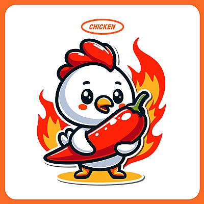 동물 음식 일러스트 고추 불 들기 사람없음 빨간색 치킨 닭 매움 닭캐릭터 일러캐릭터 AI파일 자연요소 캐릭터 컬러 동물캐릭터 채소 모션 조류 맛 닭고기요리 파일형식 벡터