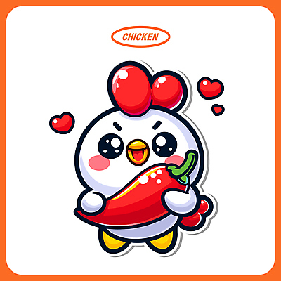 동물 음식 일러스트 고추 들기 사람없음 빨간색 치킨 하트 닭 매움 닭캐릭터 일러캐릭터 AI파일 모양 캐릭터 컬러 동물캐릭터 채소 모션 조류 맛 닭고기요리 파일형식 벡터