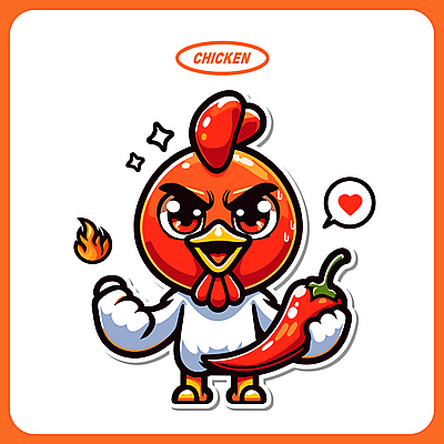동물 음식 말풍선 일러스트 고추 불 들기 사람없음 빨간색 반짝임 치킨 하트 닭 매움 닭캐릭터 일러캐릭터 AI파일 자연요소 모양 캐릭터 컬러 동물캐릭터 채소 모션 조류 맛 닭고기요리 파일형식 벡터