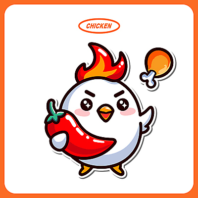 동물 음식 일러스트 고추 불 들기 사람없음 빨간색 치킨 닭 매움 닭캐릭터 닭다리 일러캐릭터 AI파일 자연요소 캐릭터 컬러 동물캐릭터 채소 모션 조류 맛 닭고기요리 파일형식 벡터