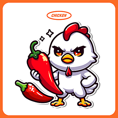 동물 음식 허리손 일러스트 고추 불 들기 사람없음 빨간색 반짝임 치킨 닭 매움 닭캐릭터 일러캐릭터 AI파일 자연요소 캐릭터 컬러 동물캐릭터 포즈 채소 모션 조류 맛 닭고기요리 파일형식 벡터
