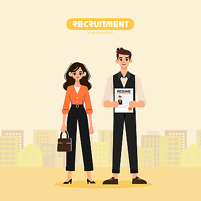 전신 캐릭터 여자 남자 가방 일러스트 들기 성인 두명 건물 노란색 도전 도시 직장인 비즈니스맨 비즈니스우먼 이력서 모집 구인구직 채용 채용공고 성인만 청년취업 일러캐릭터 AI파일 직업 건축물 잡화 컬러 비즈니스 모션 사람 구직 구인 파일형식 벡터