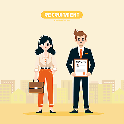 전신 캐릭터 여자 남자 서류가방 일러스트 들기 성인 두명 건물 노란색 도전 도시 직장인 비즈니스맨 비즈니스우먼 주머니손 이력서 모집 구인구직 채용 채용공고 성인만 청년취업 일러캐릭터 AI파일 직업 건축물 컬러 가방 비즈니스 모션 사람 구직 구인 파일형식 벡터