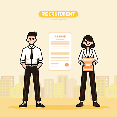 전신 캐릭터 여자 남자 일러스트 들기 성인 두명 건물 노란색 도전 도시 직장인 비즈니스맨 비즈니스우먼 주머니손 이력서 모집 구인구직 채용 채용공고 성인만 청년취업 일러캐릭터 AI파일 직업 건축물 컬러 비즈니스 모션 사람 구직 구인 파일형식 벡터