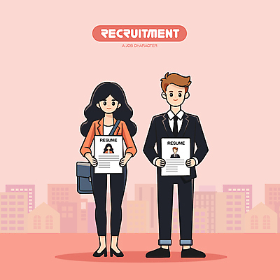 전신 캐릭터 여자 남자 가방 일러스트 들기 성인 두명 건물 빨간색 도전 도시 직장인 비즈니스맨 비즈니스우먼 이력서 모집 구인구직 채용 채용공고 성인만 청년취업 일러캐릭터 AI파일 직업 건축물 잡화 컬러 비즈니스 모션 사람 구직 구인 파일형식 벡터