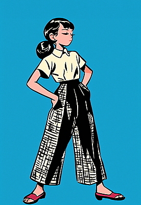 JPG 전신 여자 패션 구두 대학생 셔츠 패턴 일러스트 바지 한명 성인 쇼핑 컬러풀 빈티지 복고 주머니손 성인여자한명만 80년대 키치 국내일러스트 AI일러스트 AI콘텐츠 1 학생 컬러 신발 컨셉 상의 무늬 모션 하의 사람 여자한명만 성인여자만 파일형식